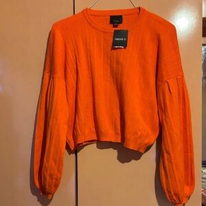 Forever 21 NWT Lumiere Wide Ribbed Orange Dropped Sleeve Sweater